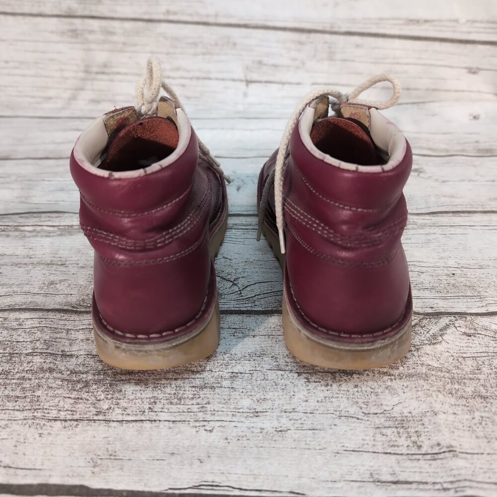 Kickers Kick Hi Boots Burgundy Leather Lace-Up Ankle Boots – Unisex - Picture 5 of 12